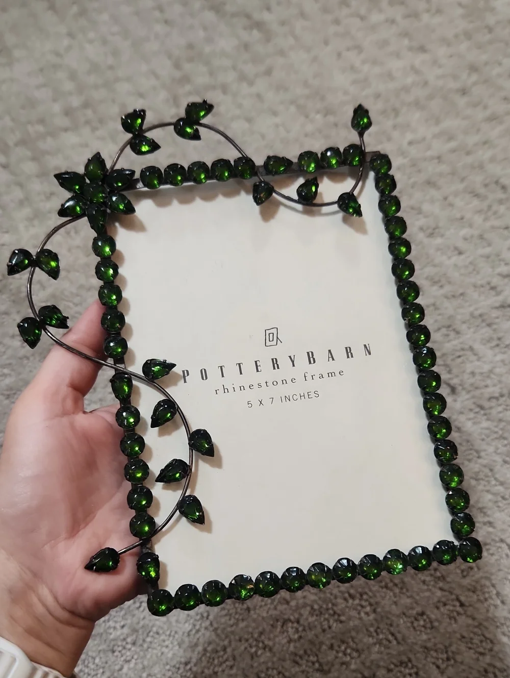 Pottery Barn Dark Emerald Green Rhinestone Standing Photo Frame 5x7